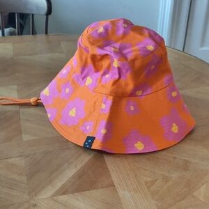 Lazy Oaf Orange Bucket Hat with Pink Floral Accents